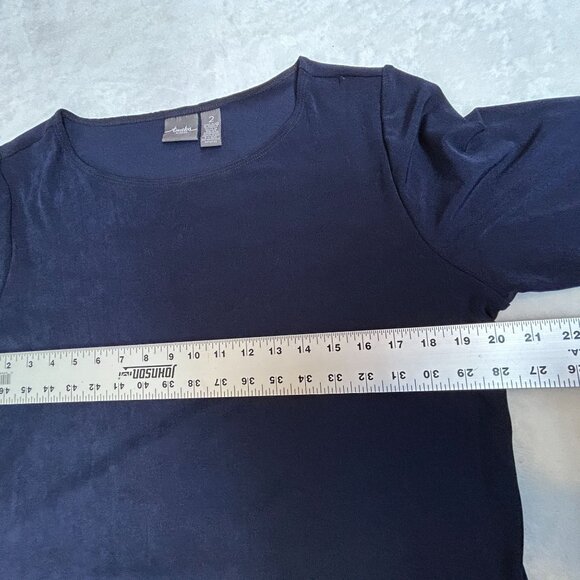 Chico's Travelers Womens Navy Blue 3/4 Sleeve Tunic Top Leaf Print Hem Size 2 - Picture 5 of 8